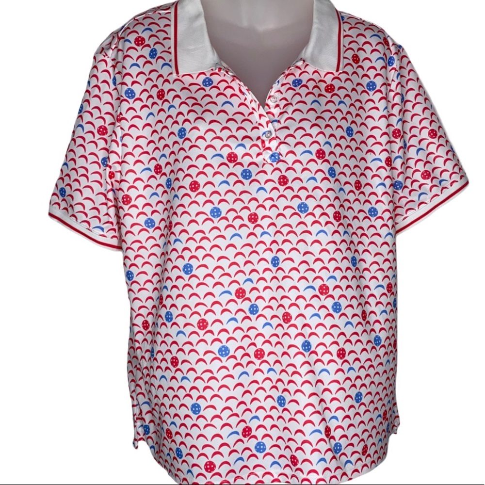 Red and Blue Boxy Button Down Shirt with Polo Collar